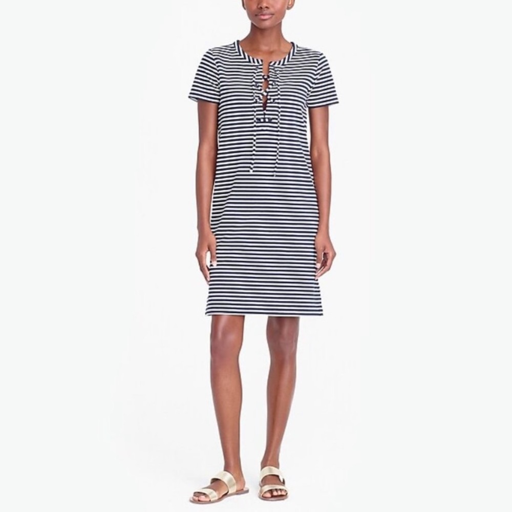 J. Crew Nautical Navy Striped Lace Up Dress Medium